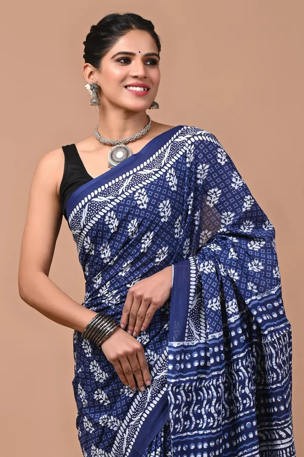 Indigo_Blue_Soft_Mulmul_Cotton_Saree