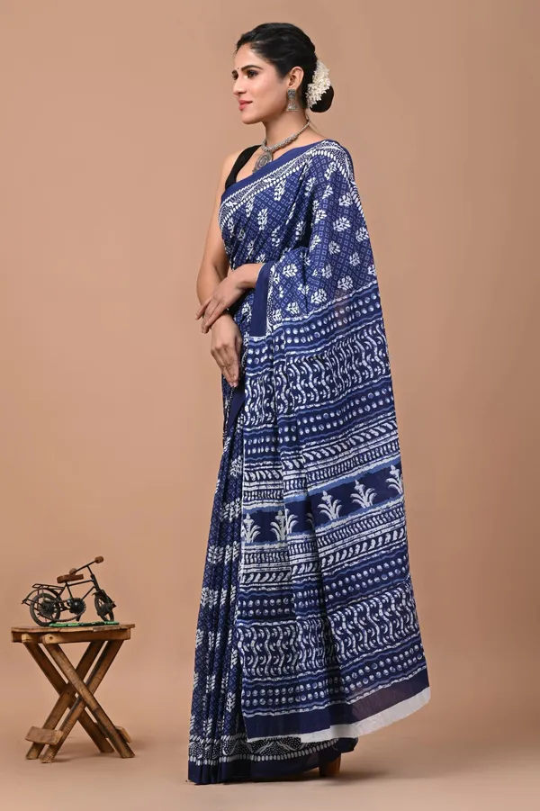 Indigo_Blue_Soft_Mulmul_Cotton_Saree