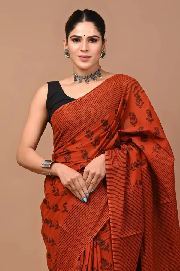 Rust_Orange_Soft_Mulmul_Cotton_Saree