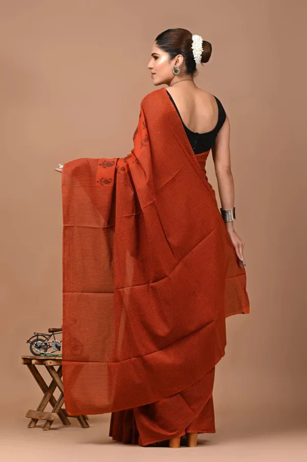 Rust_Orange_Soft_Mulmul_Cotton_Saree