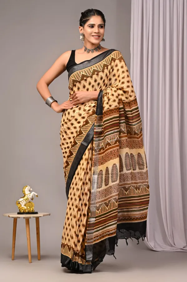 Yellow_Trendy_Linen_Saree_For_Women