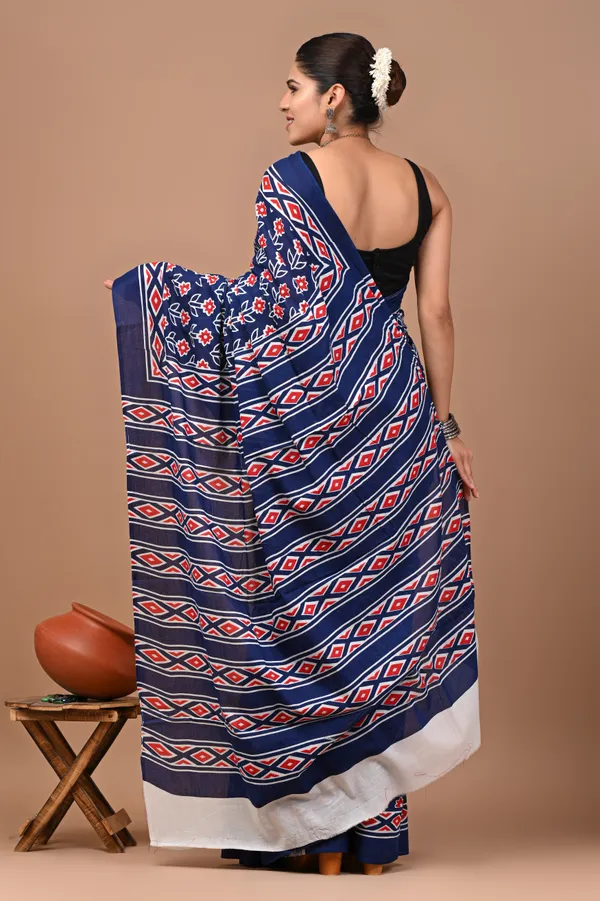 Blue_Soft_Mulmul_Cotton_Saree