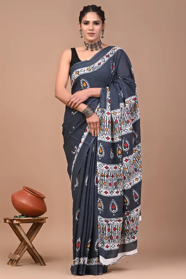 Charcoal_Grey_Soft_Mulmul_Cotton_Saree