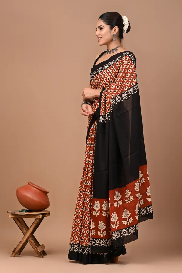Rust_Orange_Soft_Mulmul_Cotton_Saree
