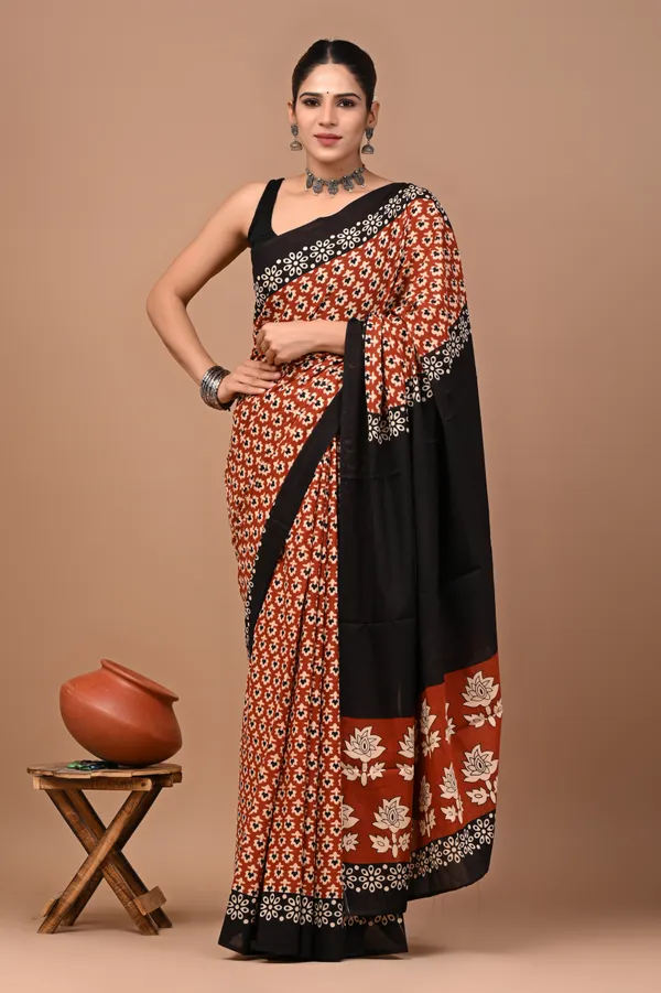 Rust_Orange_Soft_Mulmul_Cotton_Saree