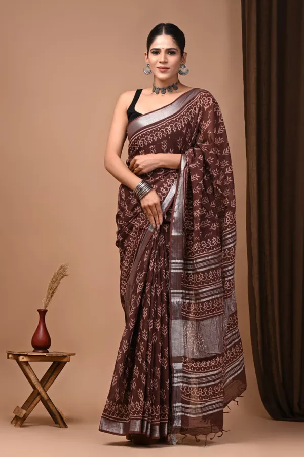 Brown_Trendy_Linen_Saree_For_Women