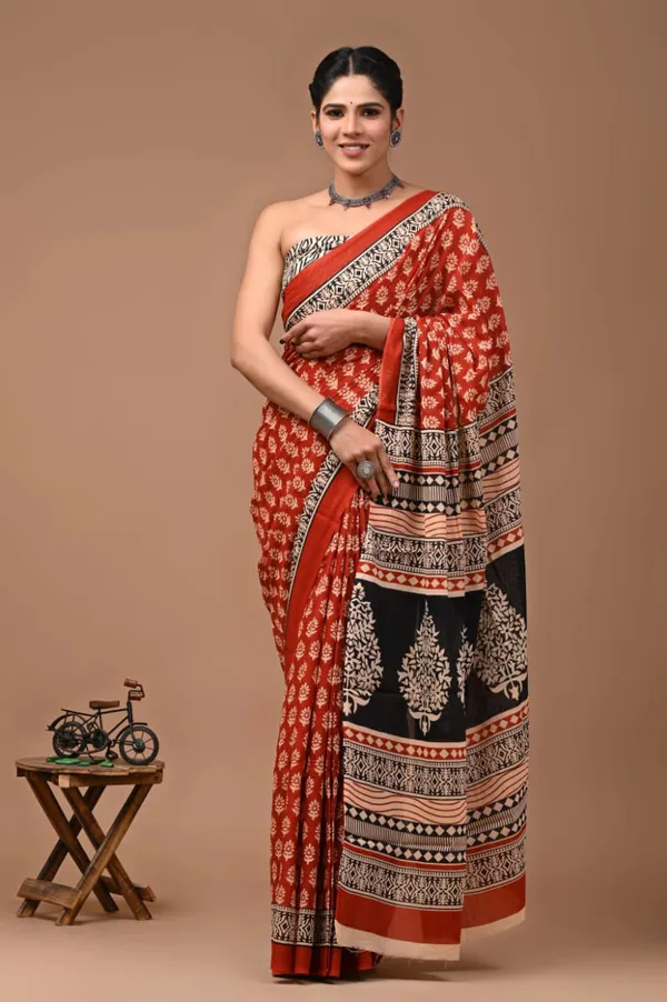Rust_Red_Soft_Mulmul_Cotton_Saree