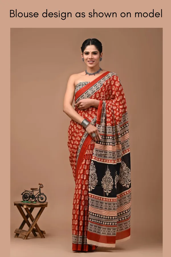 Rust_Red_Soft_Mulmul_Cotton_Saree