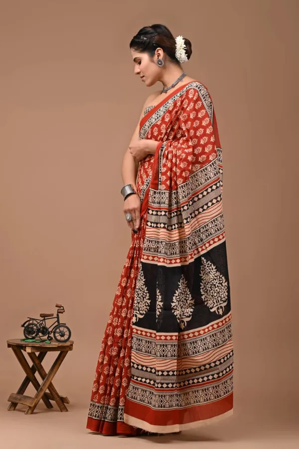 Rust_Red_Soft_Mulmul_Cotton_Saree