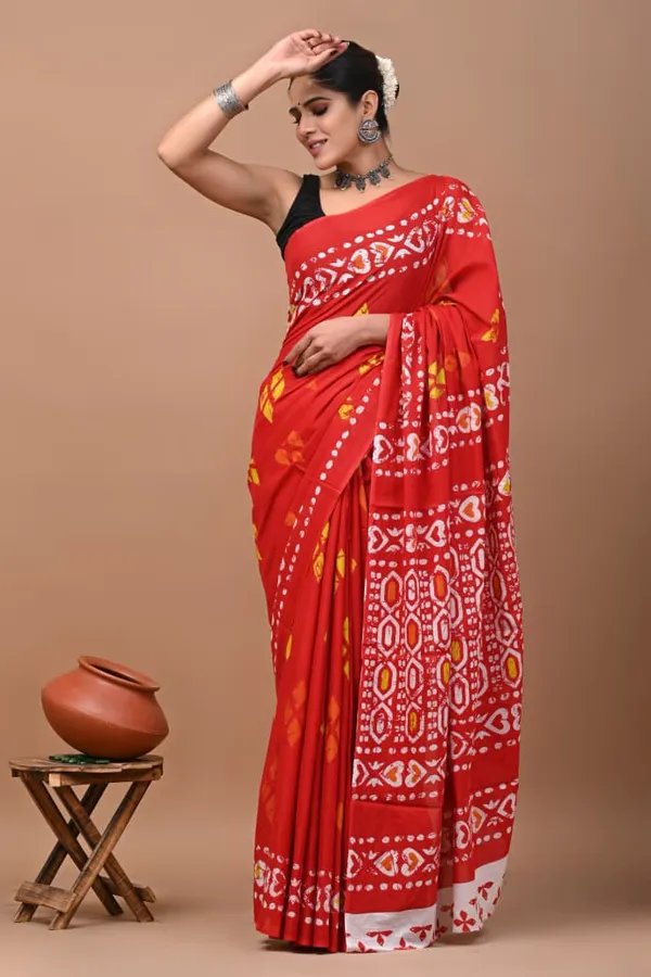Bright_Red_Soft_Mulmul_Cotton_Saree