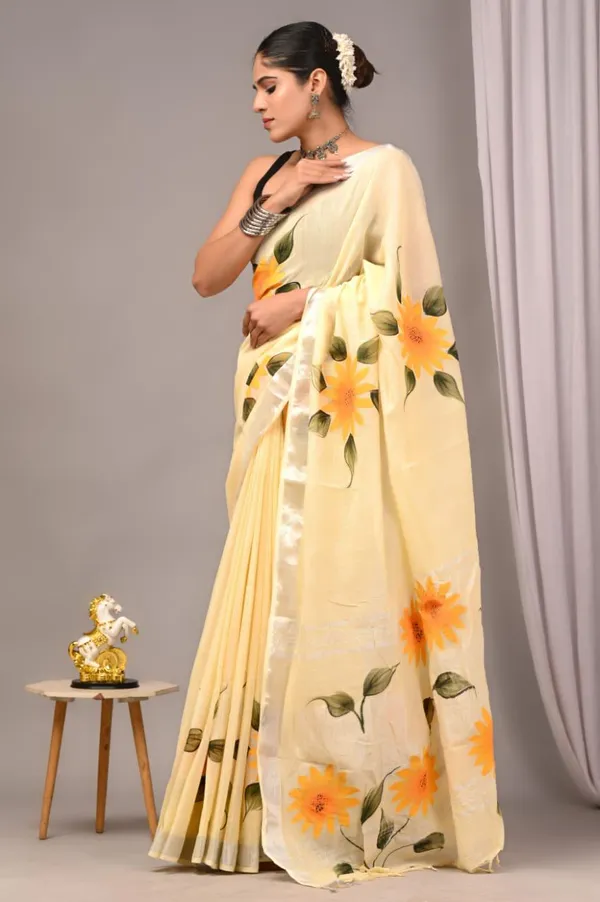 Yellow_Trendy_Linen_Saree_For_Women