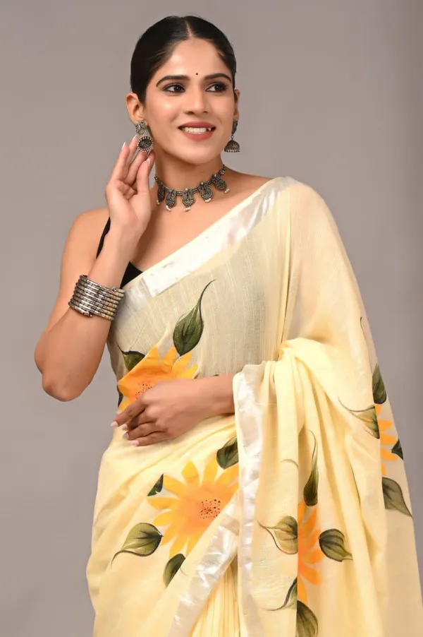 Yellow_Trendy_Linen_Saree_For_Women