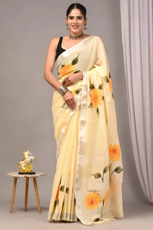Yellow_Trendy_Linen_Saree_For_Women