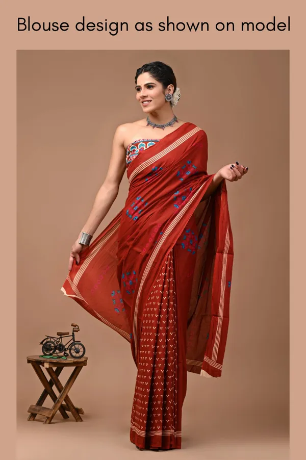 Rust_Red_Soft_Mulmul_Cotton_Saree