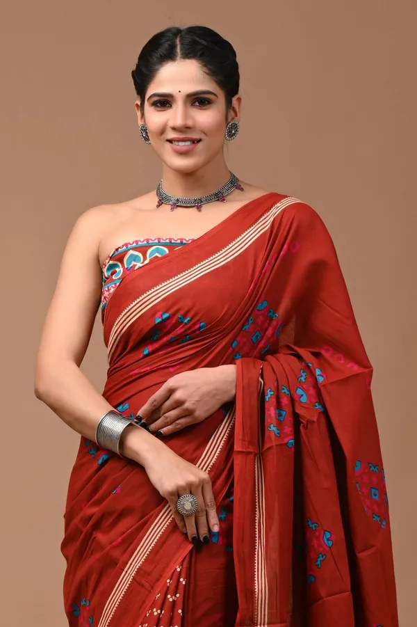 Rust_Red_Soft_Mulmul_Cotton_Saree