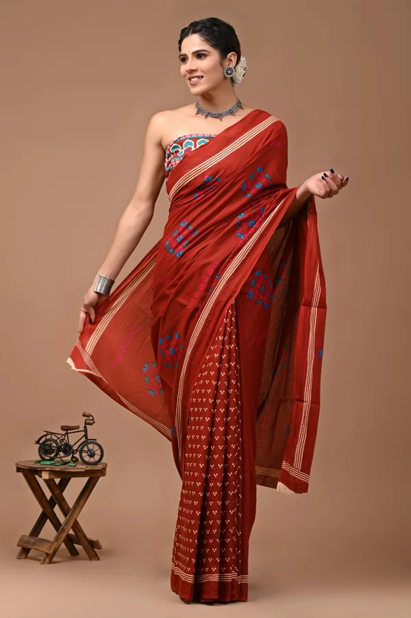 Rust_Red_Soft_Mulmul_Cotton_Saree