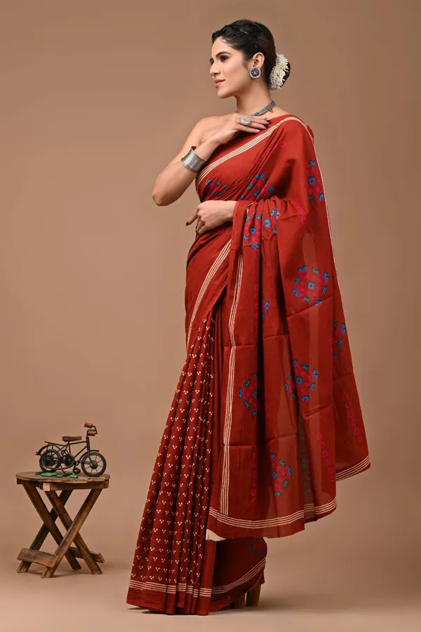 Rust_Red_Soft_Mulmul_Cotton_Saree