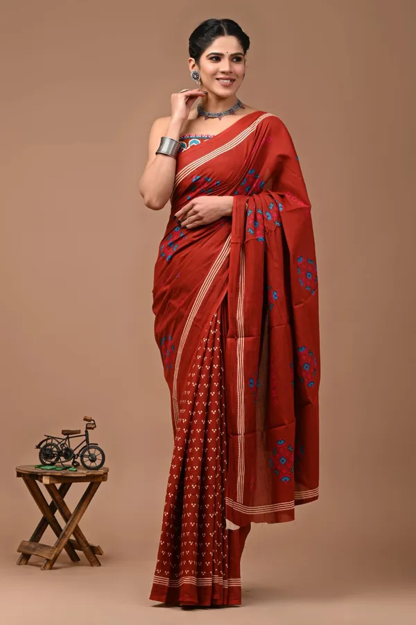 Rust_Red_Soft_Mulmul_Cotton_Saree