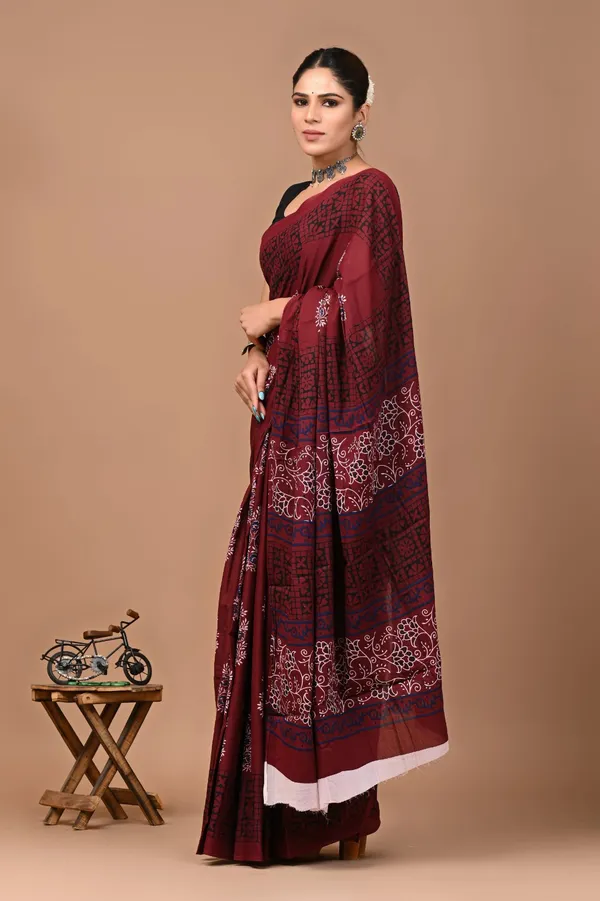 Maroon_Soft_Mulmul_Cotton_Saree