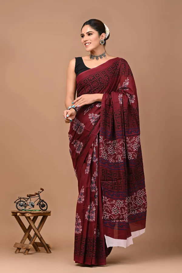 Maroon_Soft_Mulmul_Cotton_Saree
