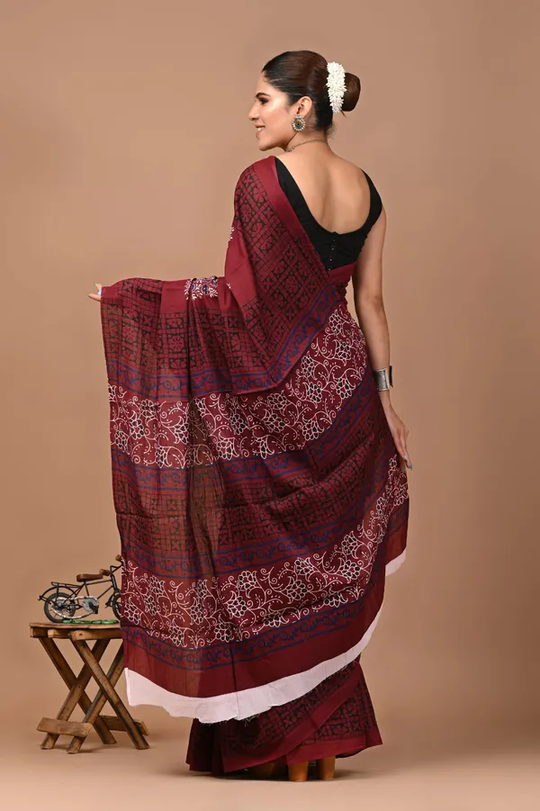 Maroon_Soft_Mulmul_Cotton_Saree