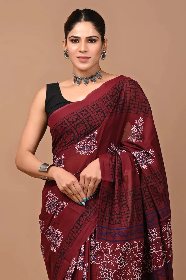 Maroon_Soft_Mulmul_Cotton_Saree