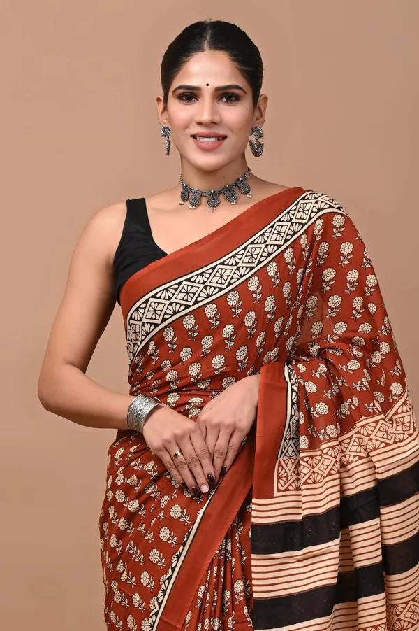 Chocolate_Brown_Soft_Mulmul_Cotton_Saree