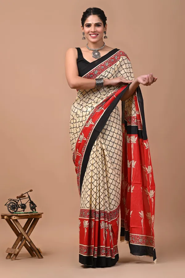 Cream_Soft_Mulmul_Cotton_Saree