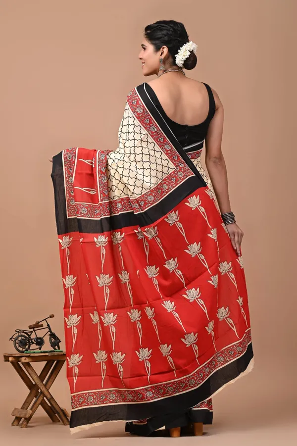 Cream_Soft_Mulmul_Cotton_Saree