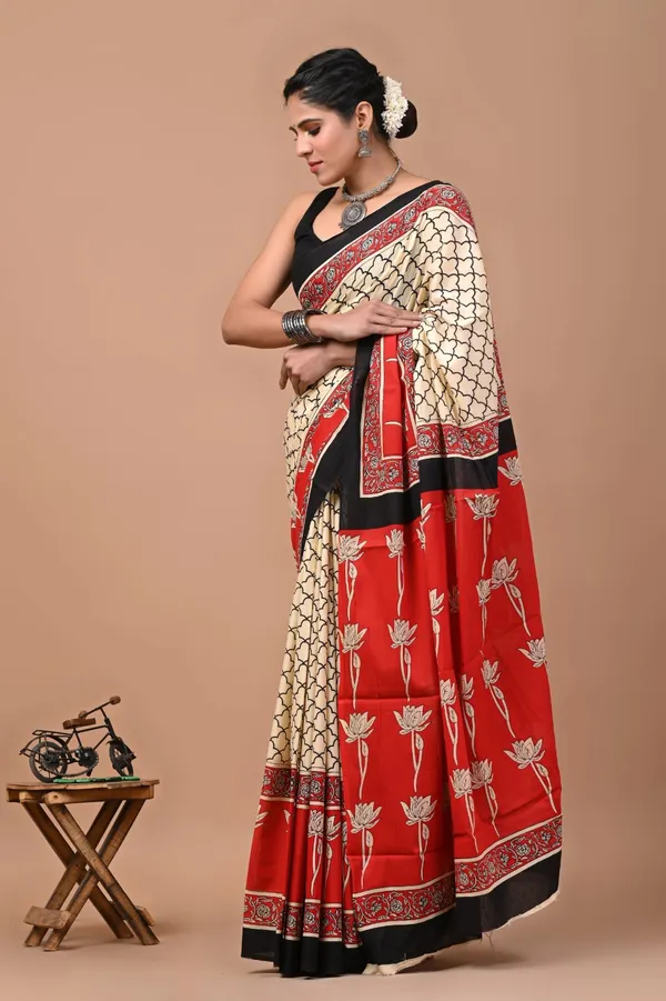 Cream_Soft_Mulmul_Cotton_Saree