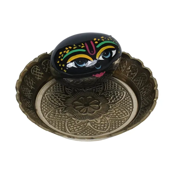 Black__Shaligram_Stone_&_Brass_Thali_For_Worship