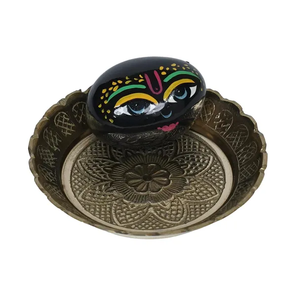 Black__Shaligram_Stone_&_Brass_Thali_For_Worship