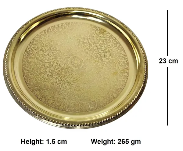 Golden_Traditional_Brass_Puja_Plate_With_Flower_Embossed_Design