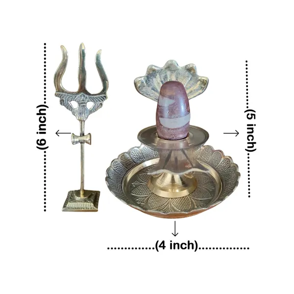 Golden_Narmadeshwer_Shivlingam_With_Brass_Stand,Embossed_Design_Plate_And_Brass_Trishool