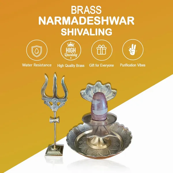 Golden_Narmadeshwer_Shivlingam_With_Brass_Stand,Embossed_Design_Plate_And_Brass_Trishool