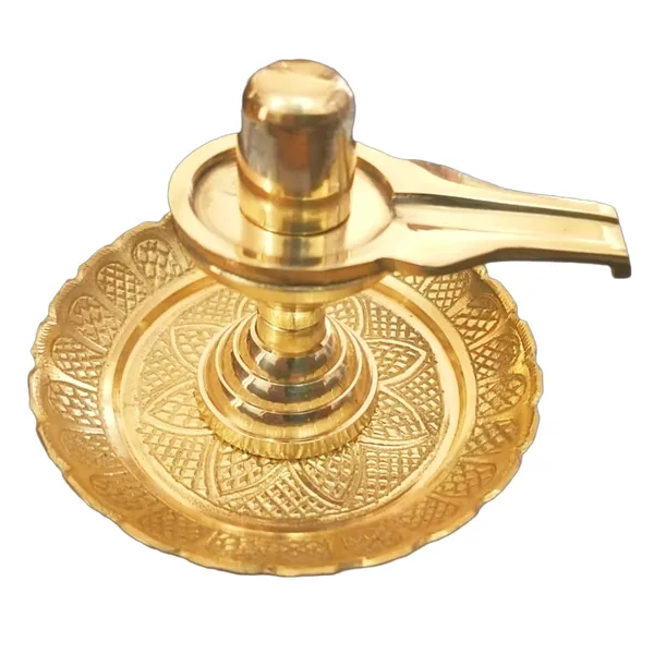 Golden_Sacred_Brass_Lord_Shivlingam_With_Intricate_Embossed_With_Flower_Design_Plate
