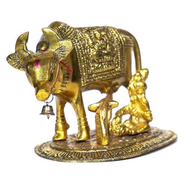 Golden__Metal_Handmade_Kamdhenu_Cow_Sculpture_With_Golden_Finish