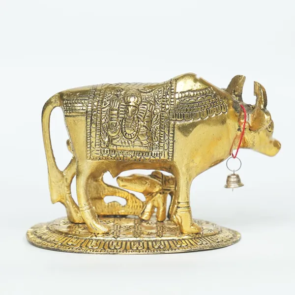 Golden__Metal_Handmade_Kamdhenu_Cow_Sculpture_With_Golden_Finish