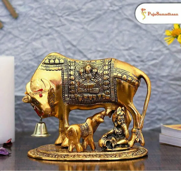 Golden__Metal_Handmade_Kamdhenu_Cow_Sculpture_With_Golden_Finish
