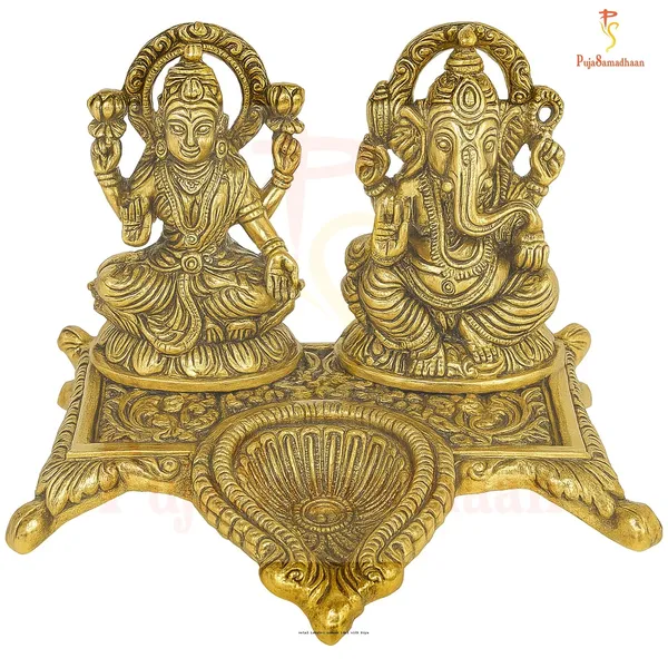 Golden_Metal_Laxmi_Ganesh_Idol_Pair_With_Diya_For_Diwal_Puja
