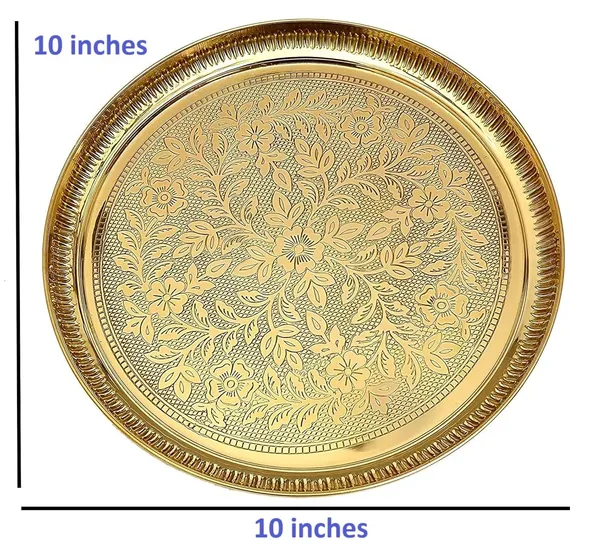 Yellow_Brass_Round_Flower_Embossed_Design_Plate_For_Temple