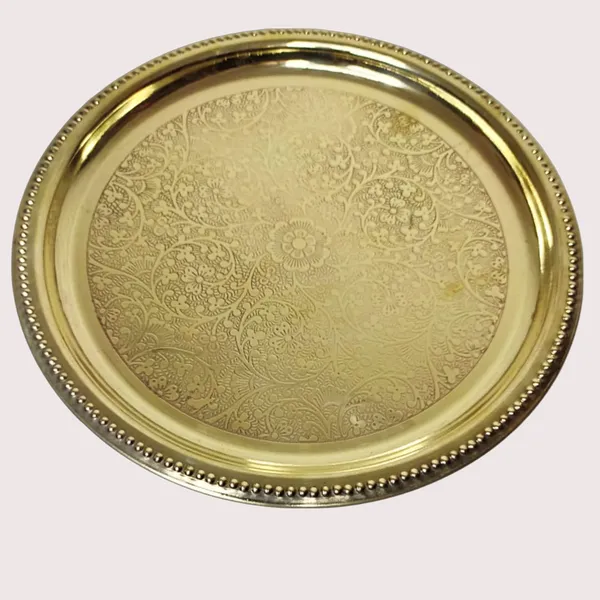 Golden_Traditional_Brass_Puja_Plate_With_Flower_Embossed_Design