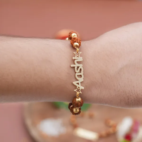 Golden_Personalized_Star_Bracelet_With_Rudraksh_Chain._For_Men