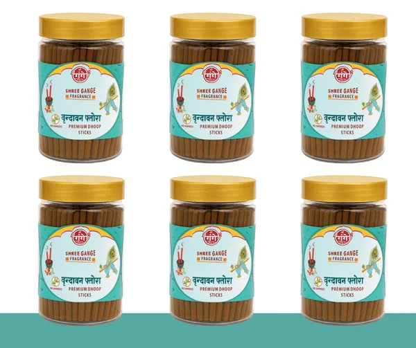Pack_Of_6_Dhoop_Stick_For_Pooja_|_Bamboo_Less_&_Charcoal_Free_|_Green_Vrindavan_Flora_Dhoop_(100Gm_each)_210pcs.