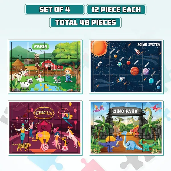 48_Piece_Puzzle_Set_|_Set_Of_4-12_Pieces_Each_Solar_System,_Circus,_Dino_Park,_&_Farm_|_Ideal_For_Kids_3-5_Yrs_|_Multicolor_Educational_Toy_Pieces_|_Perfect_Primary_&_Return_Gift_For_Kids
