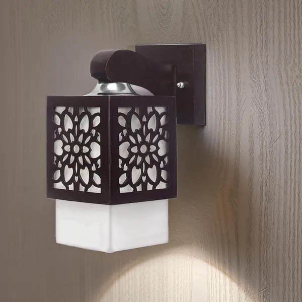 Black_Modern_Wall_Mount_Light_Lamp_Fixture_With_Decorative_Floral_Cutout_Wood_Or_Pvc_Shade_Indoor/Outdoor_Sconce_For_Balcony,_Hallway,_Living_Room_And_Home_Decoration_(Without_Bulb)