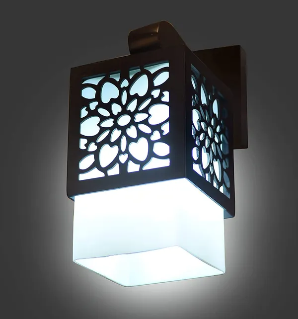 Black_Modern_Wall_Mount_Light_Lamp_Fixture_With_Decorative_Floral_Cutout_Wood_Or_Pvc_Shade_Indoor/Outdoor_Sconce_For_Balcony,_Hallway,_Living_Room_And_Home_Decoration_(Without_Bulb)