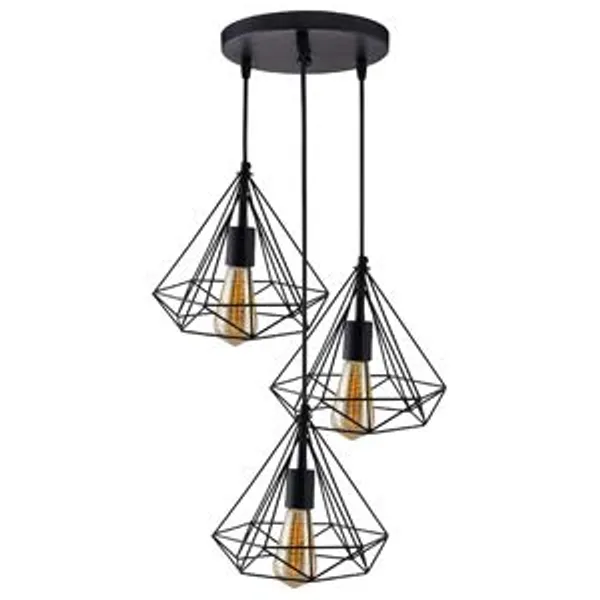 Black_Round_Cluster_Hanging_Lights_For_Living_Room/Lights_For_Ceiling/Hanging_Lamps_For_Home_Decoration/Decorative_Hanging_Lights,Metal_(Diamond_Triple,_With_Bulb)