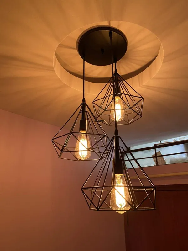 Black_Round_Cluster_Hanging_Lights_For_Living_Room/Lights_For_Ceiling/Hanging_Lamps_For_Home_Decoration/Decorative_Hanging_Lights,Metal_(Diamond_Triple,_With_Bulb)