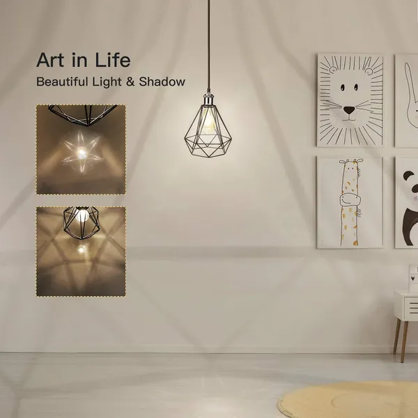 Black_Hanging_Lights_For_Living_Room/Pendant_Lights_For_Ceiling/Hanging_Lamps_For_Home_Decoration/Decorative_Hanging_Lights,Metal_(Diamond_Sl_(With_Bulb))
